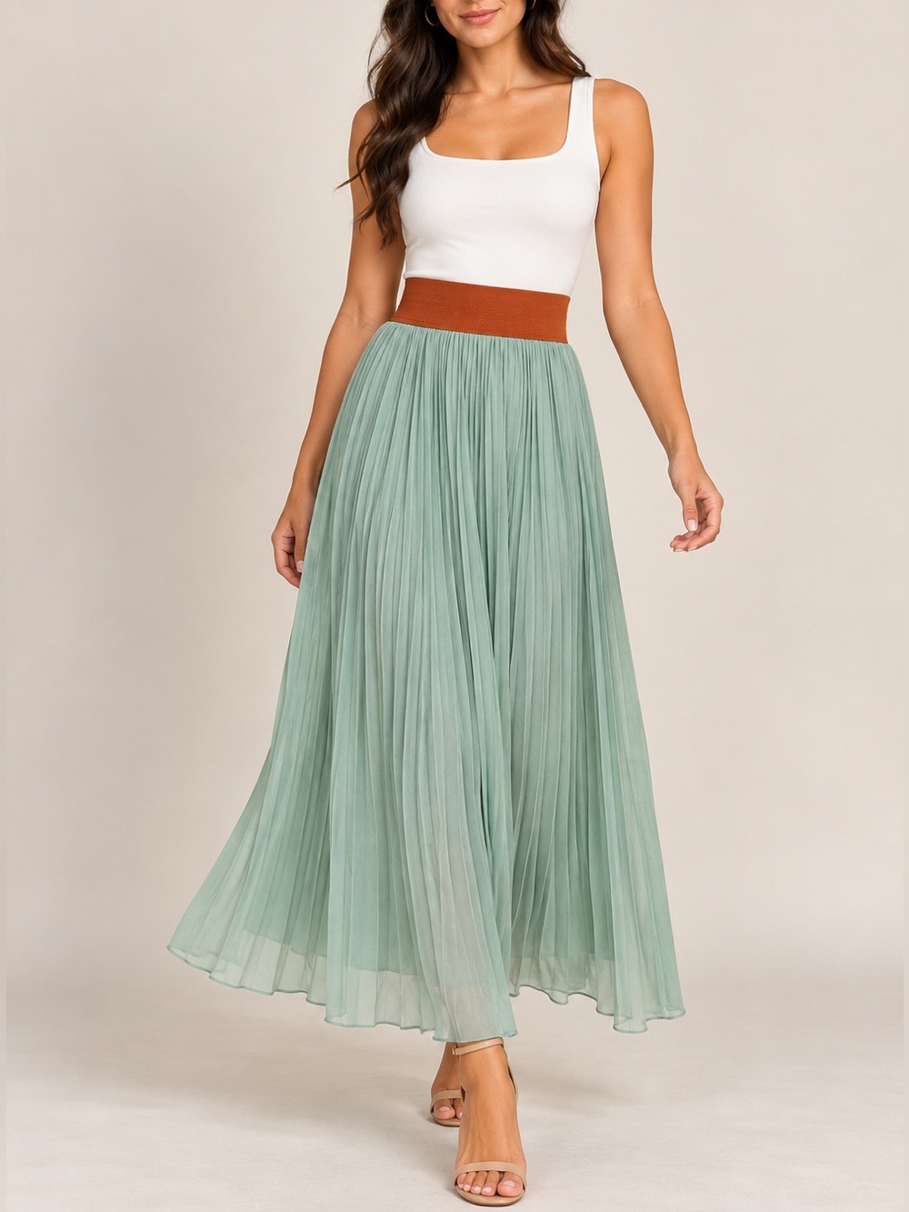 RACHEL ROSE MINT GREEN PLEATED MAXI SKIRT | NWT | SIZE MED.